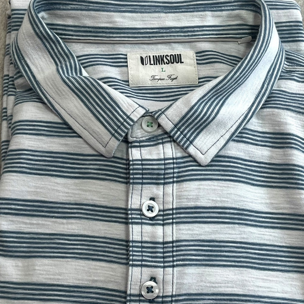 Linksoul Golf Polo Shirt Mens Large Striped Casual Soft 100% Cotton